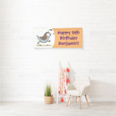 Cute happy californian quail cartoon afbeelding spandoek (Insitu)