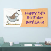 Cute happy californian quail cartoon afbeelding spandoek (Beurs)