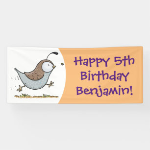 Cute happy californian quail cartoon afbeelding spandoek