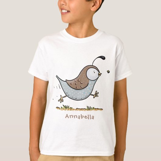 Cute happy californian quail cartoon afbeelding t-shirt (Voorkant)