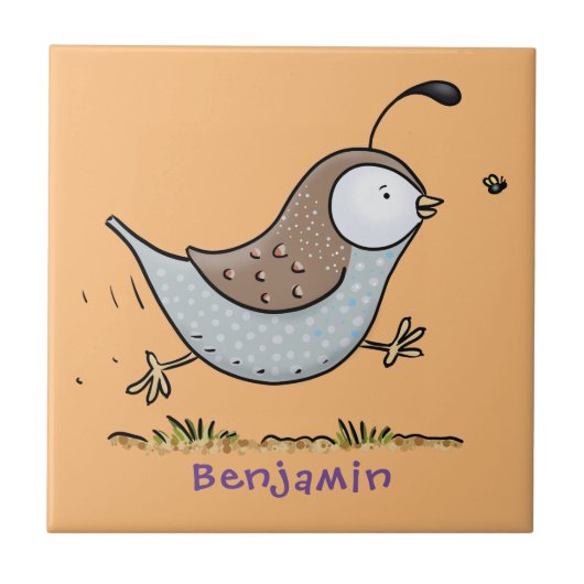 Cute happy californian quail cartoon afbeelding tegeltje (Voorkant)