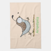 Cute happy californian quail cartoon afbeelding theedoek (Verticaal)