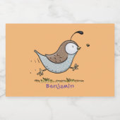 Cute happy californian quail cartoon afbeelding voedselcontainer etiket (Enkel label)