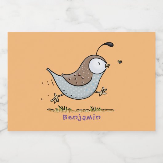 Cute happy californian quail cartoon afbeelding voedselcontainer etiket (Enkel label)