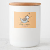 Cute happy californian quail cartoon afbeelding voedselcontainer etiket (Voorkant)