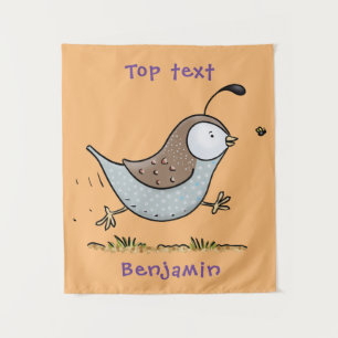 Cute happy californian quail cartoon afbeelding wandkleed