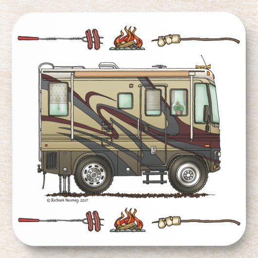 Cute Happy Camper Big RV Coach Motorhome (maroon) Onderzetter (Voorkant)