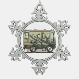 Cute Happy Camper Big RV Coach Motorhome Tin Sneeuwvlok Ornament