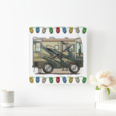 Cute Happy Camper Big RV Coach Motorhome Vierkante Klok (Huis)