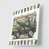 Cute Happy Camper Big RV Coach Motorhome Vierkante Klok (Hoek)