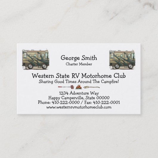 Cute Happy Camper Big RV Coach Motorhome Visitekaartje (Voorkant)