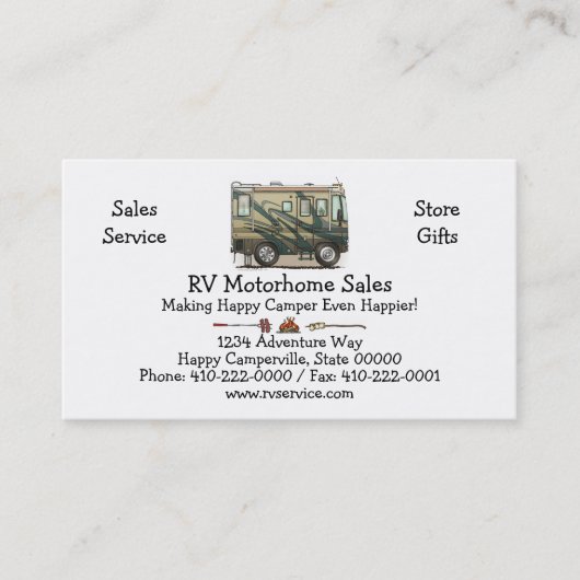 Cute Happy Camper Big RV Coach Motorhome Visitekaartje (Voorkant)