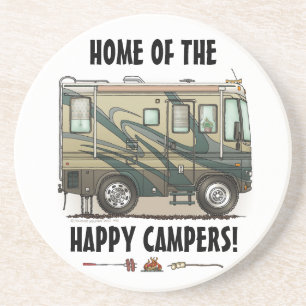 Cute Happy Camper Big RV Coach Motorhome Zandsteen Onderzetter