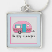 Cute Happy Camper Pink RV Sleutelhanger (Voorkant)