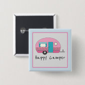 Cute Happy Camper Pink RV Vierkante Button 5,1 Cm (Voorkant /achterkant)