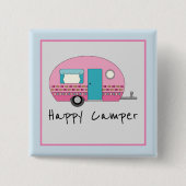 Cute Happy Camper Pink RV Vierkante Button 5,1 Cm (Voorkant)