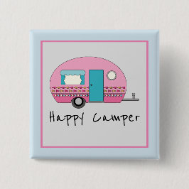 Cute Happy Camper Pink RV Vierkante Button 5,1 Cm