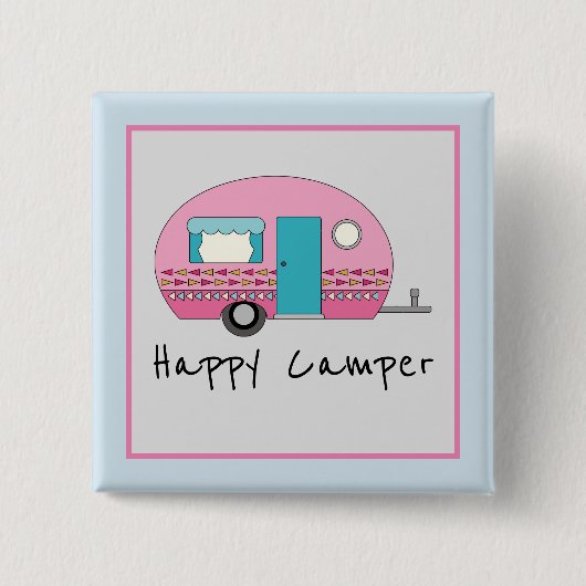 Cute Happy Camper Pink RV Vierkante Button 5,1 Cm (Voorkant)
