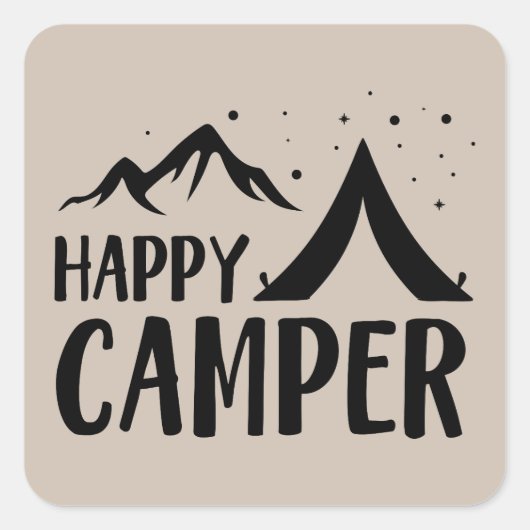 Cute Happy Camper word art Square Sticker (Voorkant)
