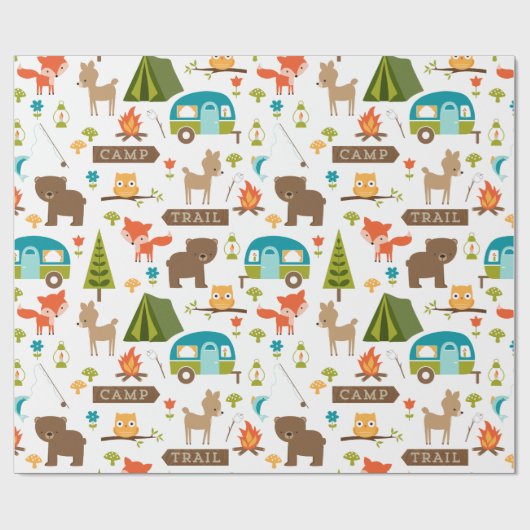 Cute Happy Campers Woodland Pattern Cadeaupapier (Vlak)