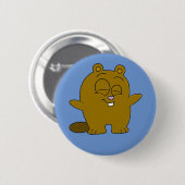 Cute, happy cartoon beaver button (Voorkant /achterkant)