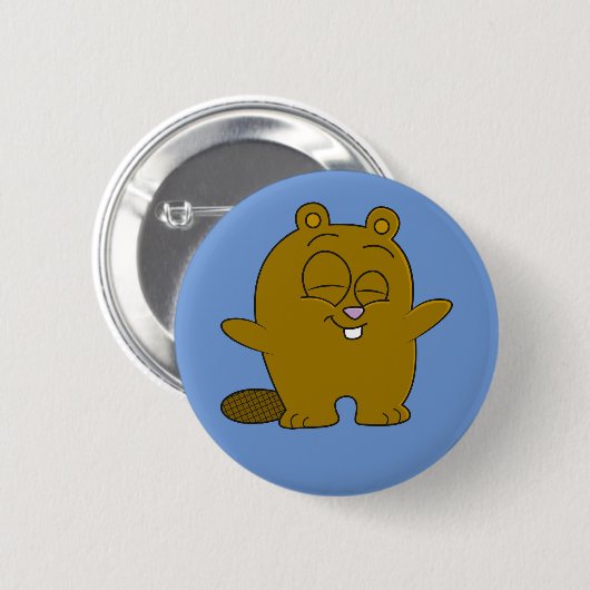 Cute, happy cartoon beaver button (Voorkant /achterkant)