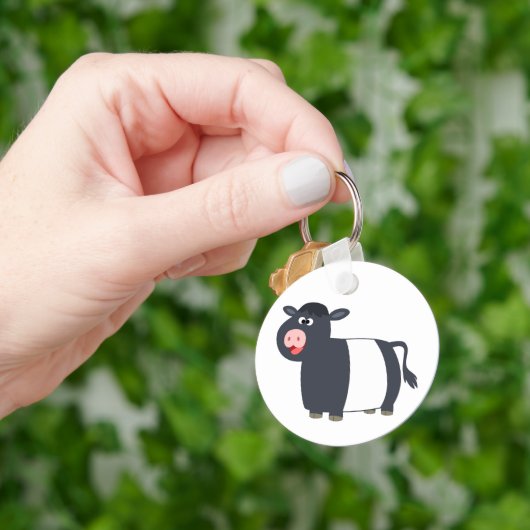 Cute Happy Cartoon Belted Galloway Koe Sleutelhang Sleutelhanger (Hand)