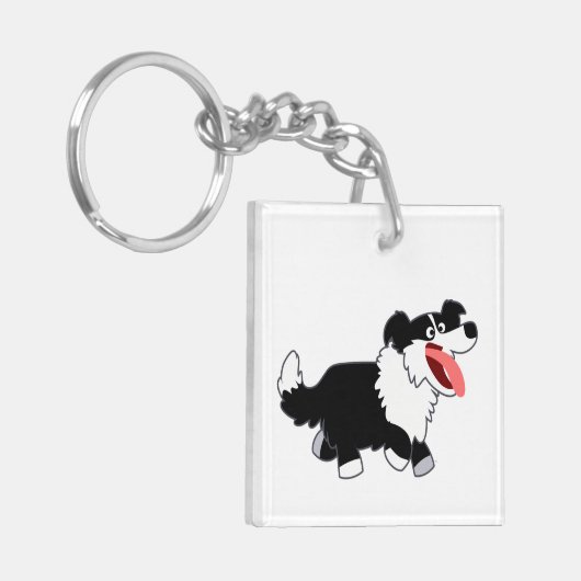 Cute Happy Cartoon Border Collie Acryllic Sleutelh Sleutelhanger (Voorkant Links)