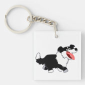 Cute Happy Cartoon Border Collie Acryllic Sleutelh Sleutelhanger (Voorkant)