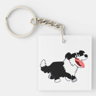 Cute Happy Cartoon Border Collie Acryllic Sleutelh Sleutelhanger
