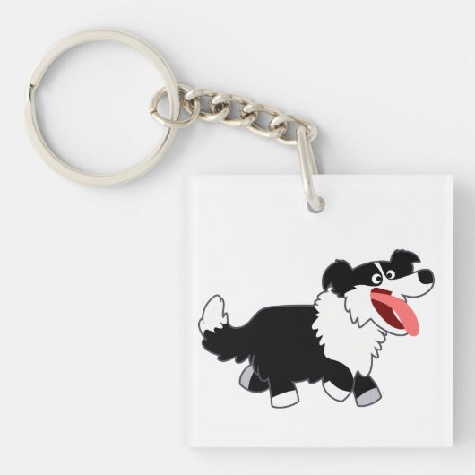 Cute Happy Cartoon Border Collie Acryllic Sleutelh Sleutelhanger (Voorkant)
