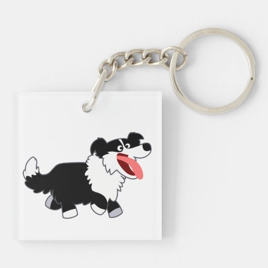 Cute Happy Cartoon Border Collie Acryllic Sleutelh Sleutelhanger (Achterkant)