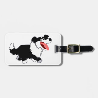Cute Happy Cartoon Border Collie Bagagelabel