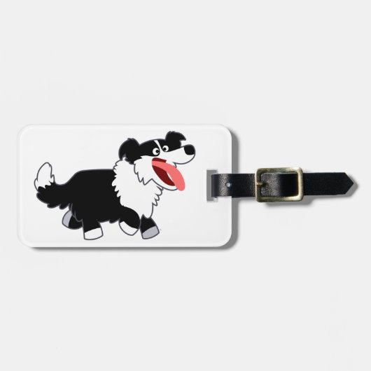 Cute Happy Cartoon Border Collie Bagagelabel (Voorkant horizontaal)