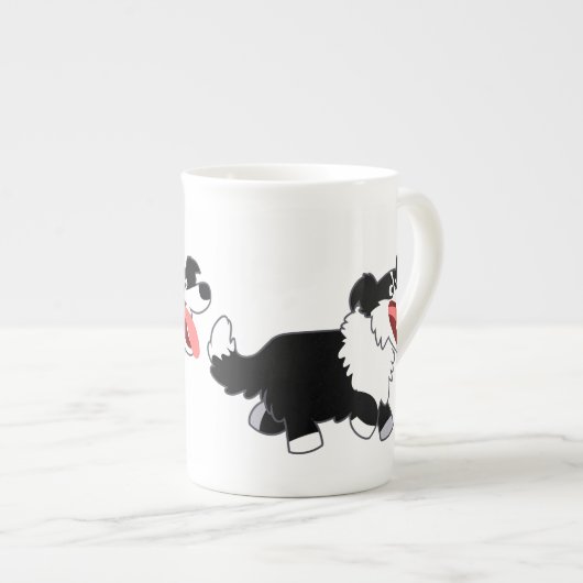Cute Happy Cartoon Border Collie Bone China Mok (Voorkant rechts)