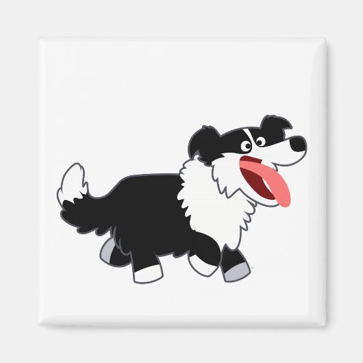 Cute Happy Cartoon Border Collie Magnet (Voorkant)