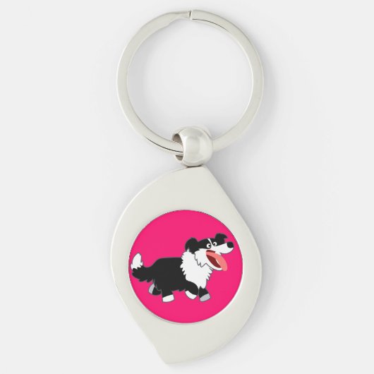 Cute Happy Cartoon Border Collie Metal Sleutelhang Sleutelhanger (Voorkant)