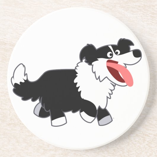 Cute Happy Cartoon Border Collie Onderzetter (Voorkant)