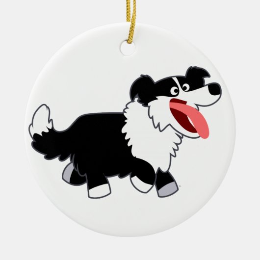 Cute Happy Cartoon Border Collie Ornament (Voorkant)