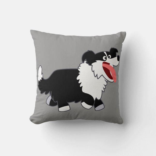 Cute Happy Cartoon Border Collie Pillow Kussen (Voorkant)
