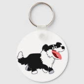 Cute Happy Cartoon Border Collie Sleutelhanger (Voorkant)