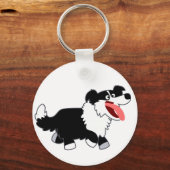 Cute Happy Cartoon Border Collie Sleutelhanger (Voorkant)