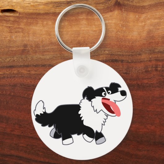 Cute Happy Cartoon Border Collie Sleutelhanger (Voorkant)