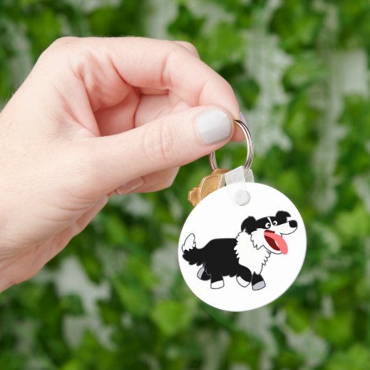 Cute Happy Cartoon Border Collie Sleutelhanger (Hand)