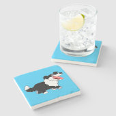 Cute Happy Cartoon Border Collie Stone Onderzetter (Zijkant)