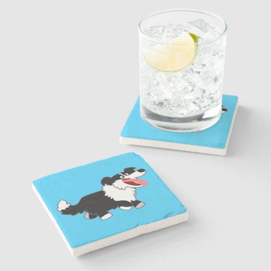 Cute Happy Cartoon Border Collie Stone Onderzetter (Zijkant)