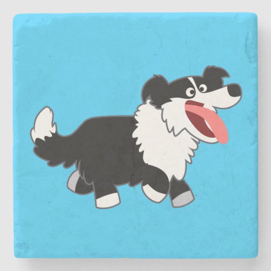 Cute Happy Cartoon Border Collie Stone Onderzetter (Voorkant)