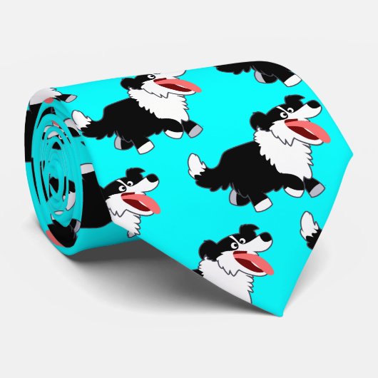 Cute Happy Cartoon Border Collie Stropdas (Opgerold)