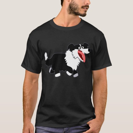 Cute Happy Cartoon Border Collie T-Shirt (Voorkant)