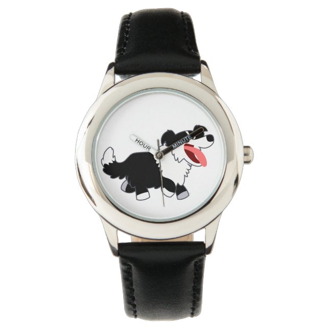 Cute Happy Cartoon Border Collie Watch Horloge (Voorkant)